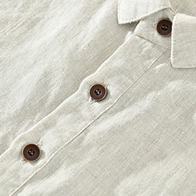 Buddha Stones Summer Casual Minimalist Button-Up Solid Linen Men's Short Sleeve Shirts - image 5