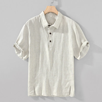 Buddha Stones Summer Casual Minimalist Button-Up Solid Linen Men's Short Sleeve Shirts - Linen - US/UK/AU44，EU54 (4XL) - image 3
