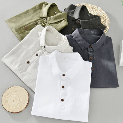 Buddha Stones Summer Casual Minimalist Button-Up Solid Linen Men's Short Sleeve Shirts - image 20