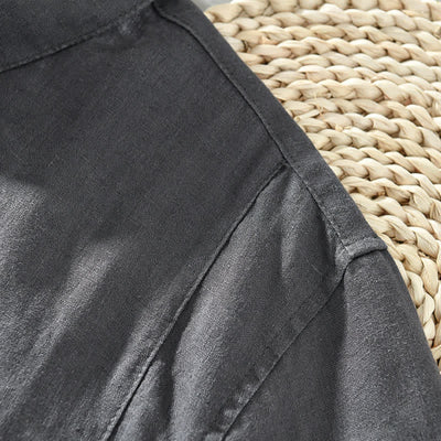 Buddha Stones Summer Casual Minimalist Button-Up Solid Linen Men's Short Sleeve Shirts - image 2