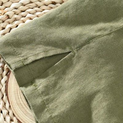 Buddha Stones Summer Casual Minimalist Button-Up Solid Linen Men's Short Sleeve Shirts - image 16