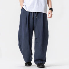 Buddha Stones Spring Summer Casual Minimalist Drawstring Solid Long Pants Men's Straight Leg Pants With Pocket - MidnightBlue - US/UK/AU46，EU56 (5XL) - image 0