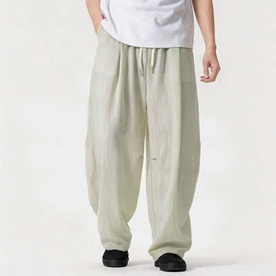 Buddha Stones Spring Summer Casual Minimalist Drawstring Solid Long Pants Men's Straight Leg Pants With Pocket - Beige - US/UK/AU46，EU56 (5XL) - image 15