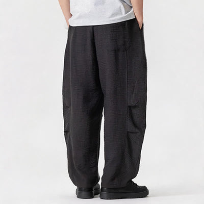Buddha Stones Spring Summer Casual Minimalist Drawstring Solid Long Pants Men's Straight Leg Pants With Pocket - image 39