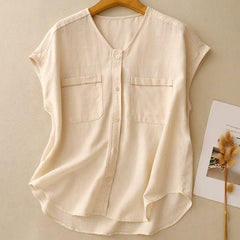 Buddha Stones Summer Casual Minimalist Button-Up Patch Pocket Solid Women's Sleeveless Shirts Tank Top With Pocket - AntiqueWhite - US8-10, UK/AU12-14, EU40-42 (2XL) - image 0