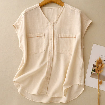 Buddha Stones Summer Casual Minimalist Button-Up Patch Pocket Solid Women's Sleeveless Shirts Tank Top With Pocket - AntiqueWhite - US8-10, UK/AU12-14, EU40-42 (2XL) - image 0