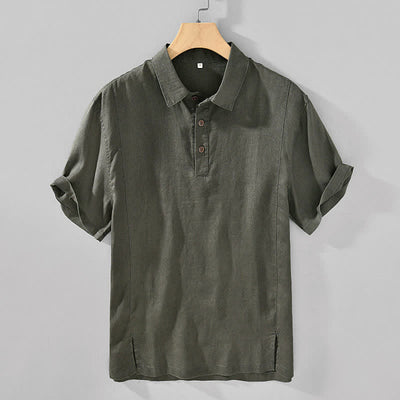 Buddha Stones Summer Casual Minimalist Button-Up Solid Linen Men's Short Sleeve Shirts - DarkOliveGreen - US/UK/AU44，EU54 (4XL) - image 18