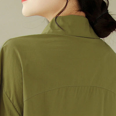 Buddha Stones Summer Casual Minimalist Button-up Solid Asymmetric Layered Design Women's Short Sleeve Shirts - image 6