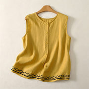 Foviel Sommer Casual Minimalist Knopf nach oben geometrische Damen Ärmellose Hemden Tank Top