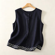 Foviel Summer Casual Minimalist Button-Up Geometric Women's Sleeveless Shirts Tank Top