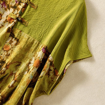 Buddha Stones Summer Casual Vintage Tang Style Pankou Floral Sunflowers Women's Short Sleeve Shirts - image 5