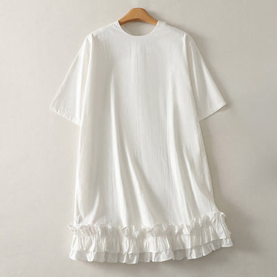 Buddha Stones Summer Casual Elegant Tie Neck Solid Ruffled Hem Women's Short Sleeve Dress - image 3