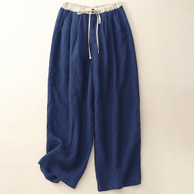 Buddha Stones Summer Casual Minimalist Drawstring Solid Ankle Pants Women's Straight Leg Pants With Pockets - MidnightBlue - US8-10, UK/AU12-14, EU40-42 (2XL) - image 0