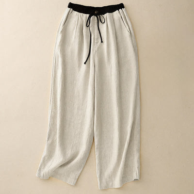 Buddha Stones Summer Casual Minimalist Drawstring Solid Ankle Pants Women's Straight Leg Pants With Pockets - Beige - US8-10, UK/AU12-14, EU40-42 (2XL) - image 9