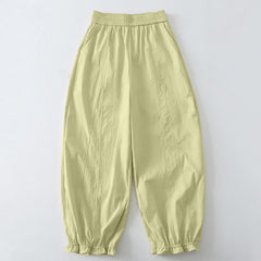 Buddha Stones Summer Casual Minimalist Solid Ruffled Hem Ankle Pants Women's Harem Pants With Pockets - LemonChiffon - US8-10, UK/AU12-14, EU40-42 (2XL) - image 0