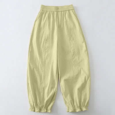 Buddha Stones Summer Casual Minimalist Solid Ruffled Hem Ankle Pants Women's Harem Pants With Pockets - LemonChiffon - US8-10, UK/AU12-14, EU40-42 (2XL) - image 0