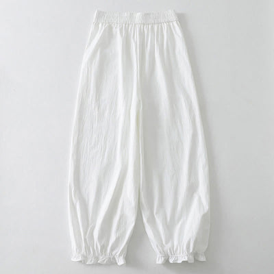 Buddha Stones Summer Casual Minimalist Solid Ruffled Hem Ankle Pants Women's Harem Pants With Pockets - image 13