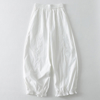 Buddha Stones Summer Casual Minimalist Solid Ruffled Hem Ankle Pants Women's Harem Pants With Pockets - White - US8-10, UK/AU12-14, EU40-42 (2XL) - image 12
