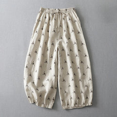 Buddha Stones Summer Casual Vintage Drawstring Floral Polka dots Cropped Pants Women's Harem Pants With Pocket - Snow - US8-10，UK/AU12-14，EU40-42 (2XL) - image 0