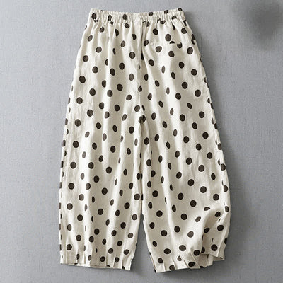 Buddha Stones Summer Casual Vintage Drawstring Floral Polka dots Cropped Pants Women's Harem Pants With Pocket - image 6