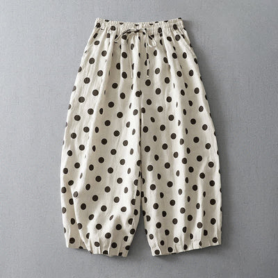 Buddha Stones Summer Casual Vintage Drawstring Floral Polka dots Cropped Pants Women's Harem Pants With Pocket - White - US8-10，UK/AU12-14，EU40-42 (2XL) - image 5