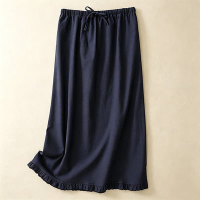 Buddha Stones Summer Casual Minimalist Drawstring Ruffled Lace-up Solid Women's Skirts With Pocket - Navy - US8-10, UK/AU12-14, EU40-42 (2XL) - image 9