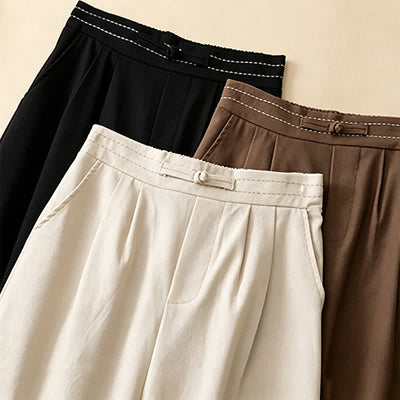 Buddha Stones Summer Casual Minimalist Solid Ankle Pants One Frog Button Women's Straight Leg Pants With Pockets - image 22