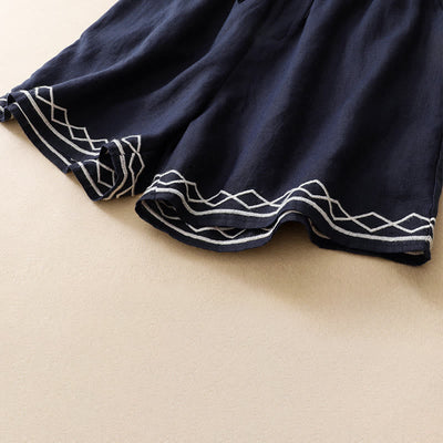 Buddha Stones Summer Casual Minimalist Drawstring Embroidery Wavy Lines Geometric Women's Shorts With Pockets - image 9