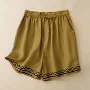 Foviel Summer Casual Minimalist Drawstring Embroidery Wavy Lines Geometric Women's Shorts With Pockets