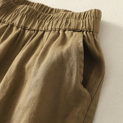 Buddha Stones Summer Casual Vintage Solid Elastic Waist Ruffled Hem Women's Shorts With Pockets - image 3