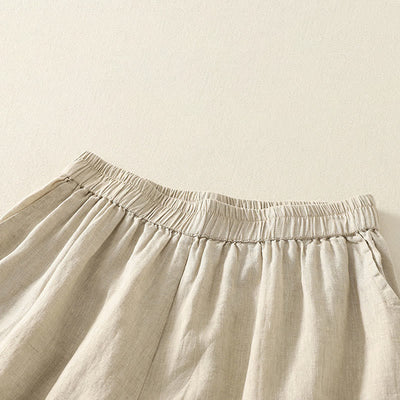 Buddha Stones Summer Casual Vintage Solid Elastic Waist Ruffled Hem Women's Shorts With Pockets - image 22