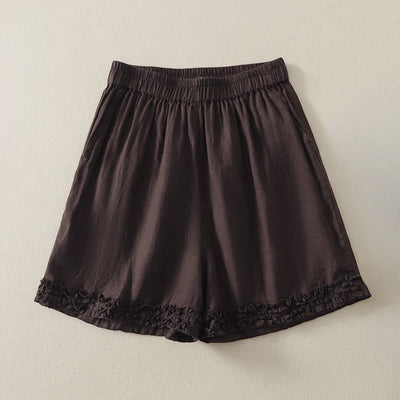Buddha Stones Summer Casual Vintage Solid Elastic Waist Ruffled Hem Women's Shorts With Pockets - SaddleBrown - US8-10, UK/AU12-14, EU40-42 (2XL) - image 9