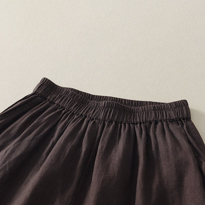 Buddha Stones Summer Casual Vintage Solid Elastic Waist Ruffled Hem Women's Shorts With Pockets - image 10