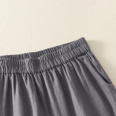 Buddha Stones Summer Casual Vintage Solid Elastic Waist Ruffled Hem Women's Shorts With Pockets - image 15
