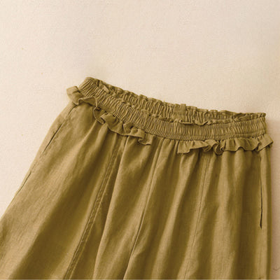 Buddha Stones Summer Casual Minimalist Solid Ruffled Elastic Waist Cropped Pants Women's Straight Leg Pants With Pocket - image 11