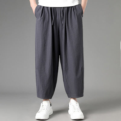 Buddha Stones Summer Casual Minimalist Drawstring Solid Capri Pants Men's Harem Pants With Pockets - DimGray - US/UK/AU46, EU56 (5XL) - image 9