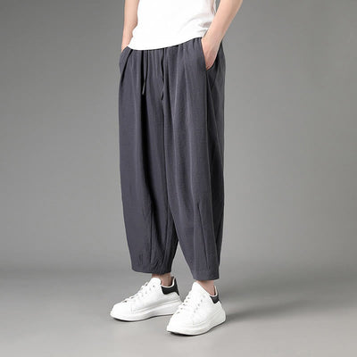 Buddha Stones Summer Casual Minimalist Drawstring Solid Capri Pants Men's Harem Pants With Pockets - image 12