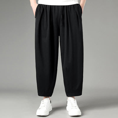 Buddha Stones Summer Casual Minimalist Drawstring Solid Capri Pants Men's Harem Pants With Pockets - Black - US/UK/AU46, EU56 (5XL) - image 5