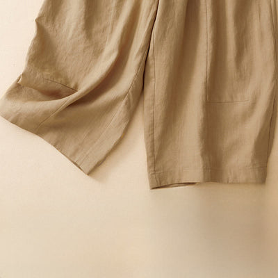 Buddha Stones Summer Casual Solid Elastic Waist Cropped Pants Women's Wide Leg Pants With Pockets - image 7