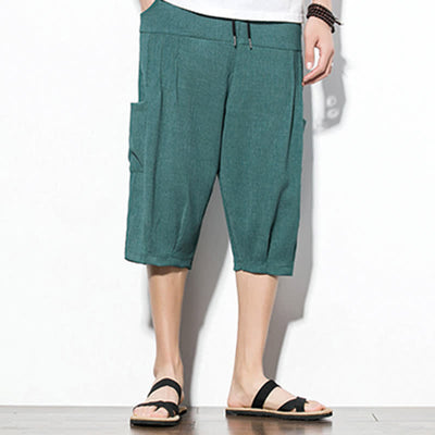 Buddha Stones Summer Casual Minimalist Drawstring Solid Men's Cropped Pants With Pocket - image 2