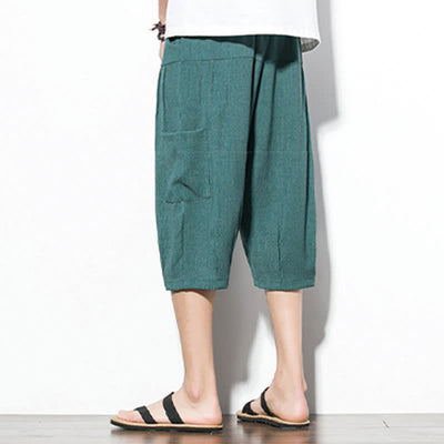 Buddha Stones Summer Casual Minimalist Drawstring Solid Men's Cropped Pants With Pocket - image 4