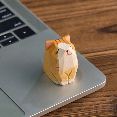 Buddha Stones Natural Texture Wood Orange Cat Hand-Carved Cute Animal Decor - Orange Cat Figurine - Basswood (Gentle Energy ♥ Emotional Balance) - image 0