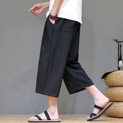 Buddha Stones Summer Casual Minimalist Drawstring Solid Men's Cropped Pants With Pocket - image 18