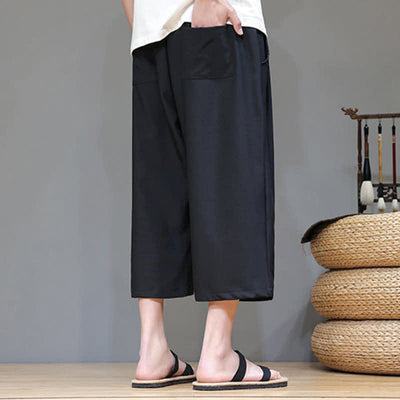 Buddha Stones Summer Casual Minimalist Drawstring Solid Men's Cropped Pants With Pocket - image 16