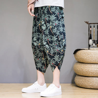Buddha Stones Summer Boho Casual Drawstring Floral Capri Pants Men's Harem Pants With Pocket - image 6