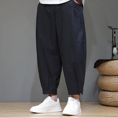 Buddha Stones Summer Casual Minimalist Drawstring Solid Men's Cropped Pants With Pocket - image 5
