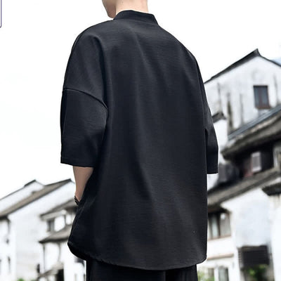 Buddha Stones Summer Minimalist Casual Side Slit Solid Men's Short Sleeve T-Shirts - image 10