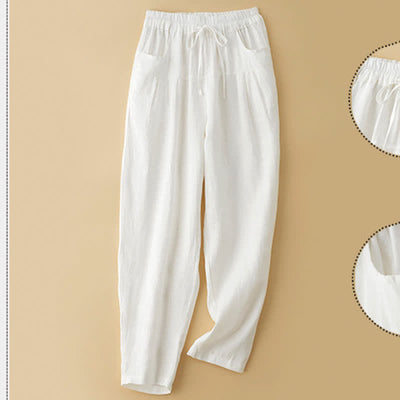 Buddha Stones Summer Casual Minimalist Drawstring Solid Ankle Pants Women's Harem Pants With Pocket - image 11