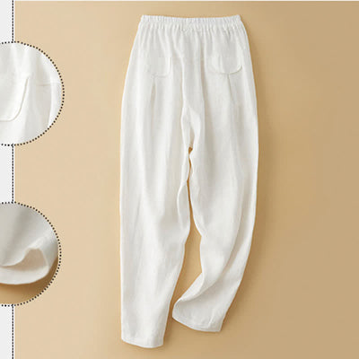 Buddha Stones Summer Casual Minimalist Drawstring Solid Ankle Pants Women's Harem Pants With Pocket - image 12