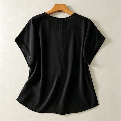 Buddha Stones Summer Casual Minimalist Solid V-Neck Women's Short Sleeve T-Shirts - Black - US8-10, UK/AU12-14, EU40-42 (2XL) - image 7